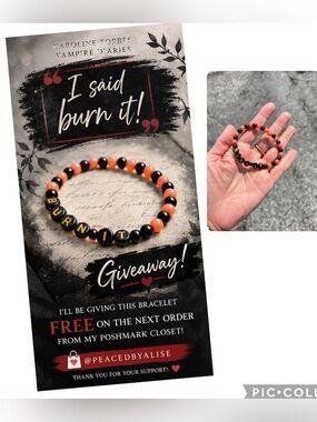 FREE bracelet! w Next Order! Caroline Beaded 'BURN IT' Bracelet in Orange & Blk